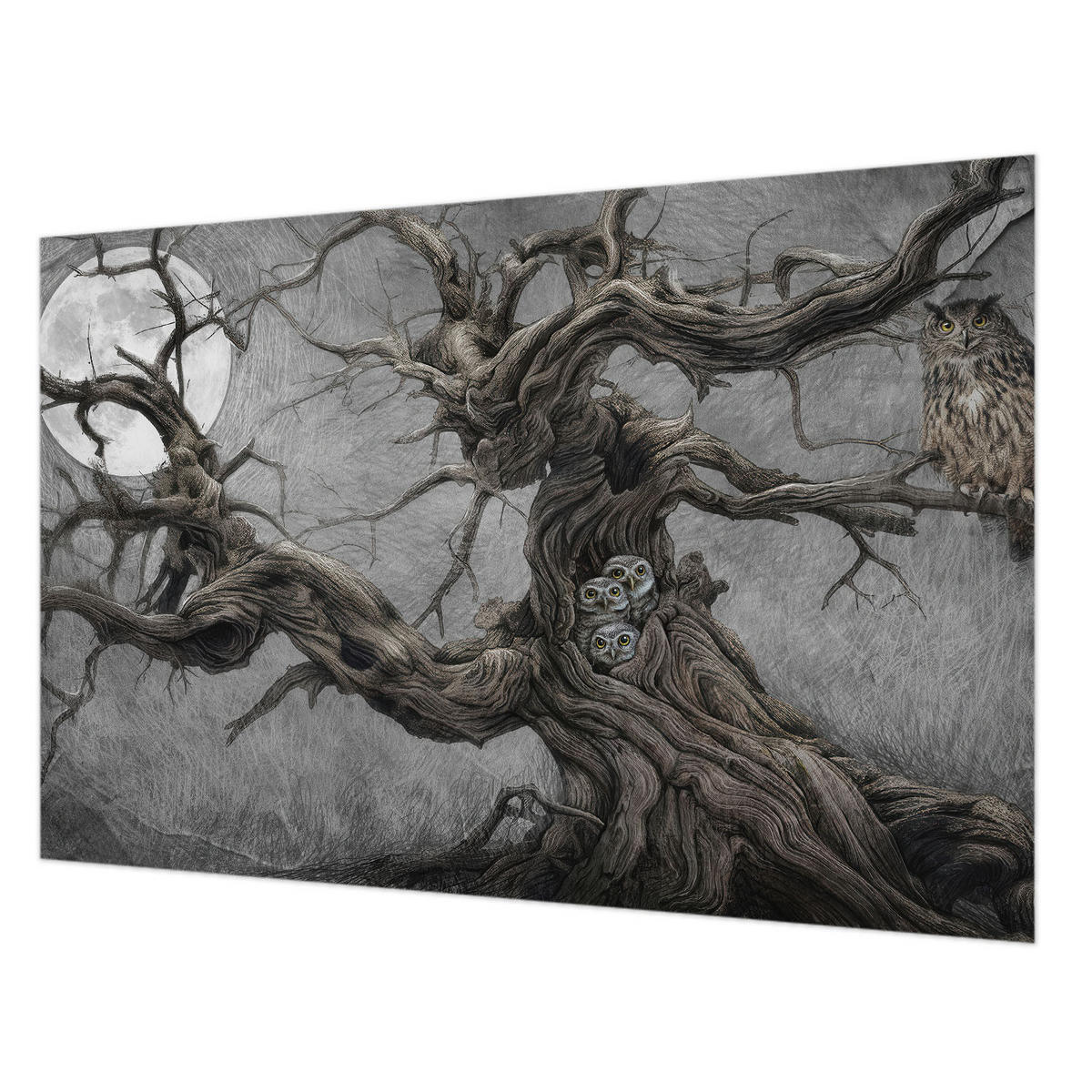 FOTOTAPETE 104x70 cm - Geheimnisvolle Eule - Grau, Textil (104/70cm) - Wallfluent