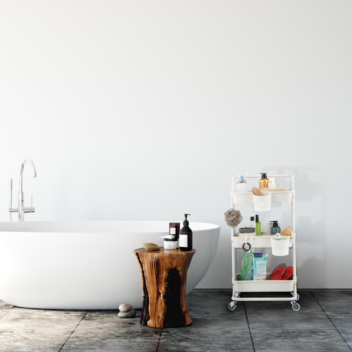ROLLWAGEN - Weiß, Kunststoff/Textil (43/86/42cm) - Relaxdays