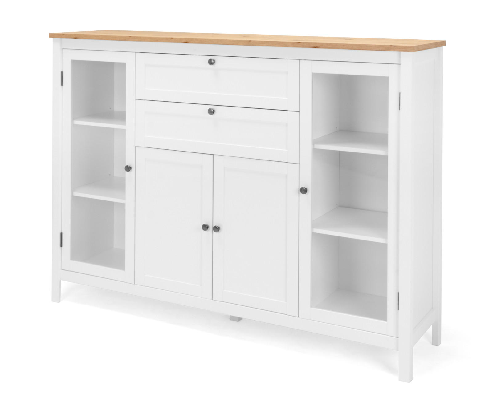 HIGHBOARD weiß, Artisan Eiche Landhaus, 160 cm, Kommode mit 8 Fächern - Silberfarben/Weiß, Holzwerkstoff/Metall (160/120/40cm) - Furn.Design