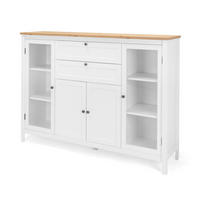 HIGHBOARD weiß, Artisan Eiche Landhaus, 160 cm, Kommode mit 8 Fächern - Silberfarben/Weiß, Holzwerkstoff/Metall (160/120/40cm) - Furn.Design