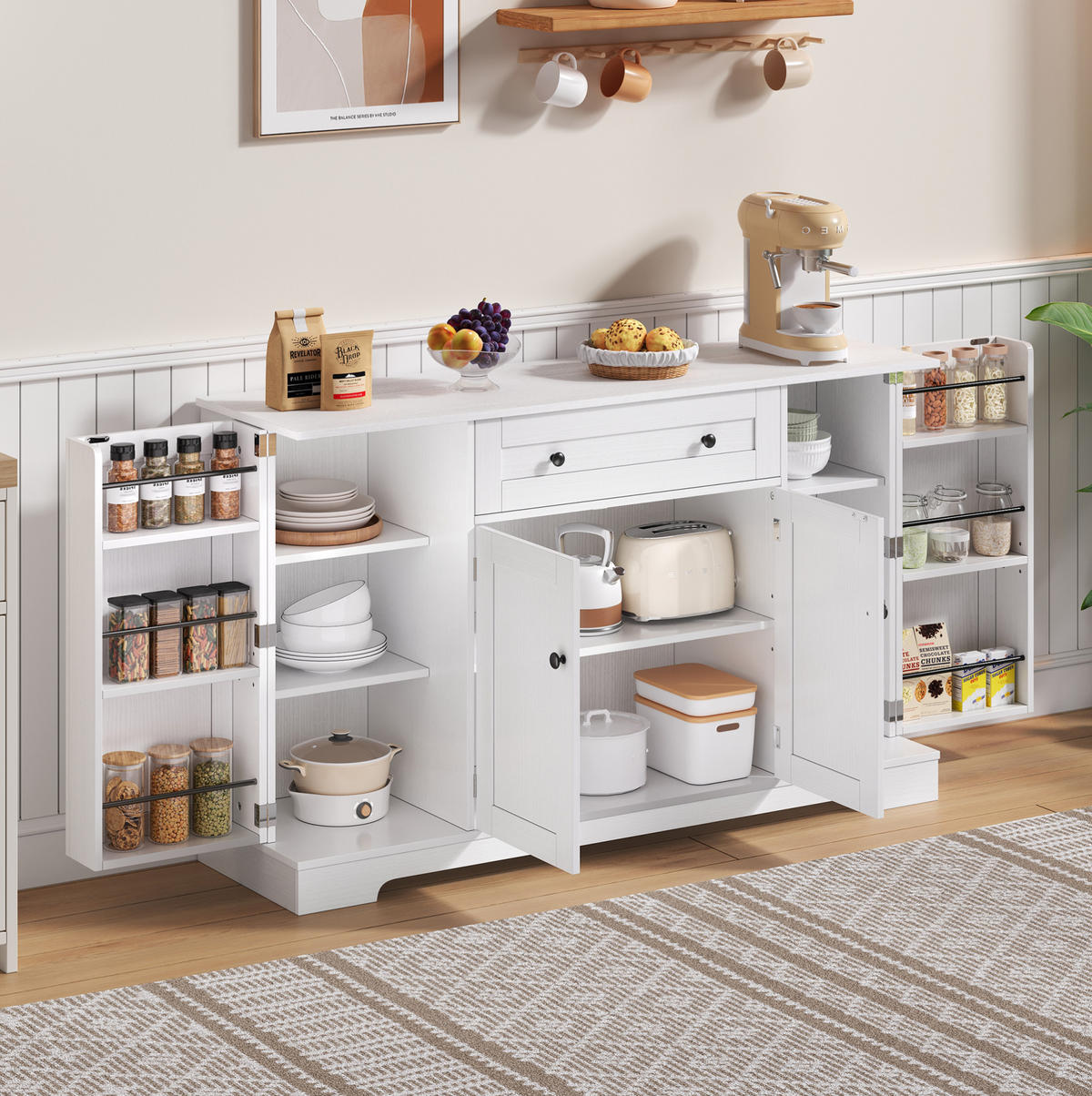 SIDEBOARD 138/40/85 cm Weiß aus MDF mit verstellbaren Einlegeböden - Weiß, Holzwerkstoff (138/85/40cm) - OKWISH