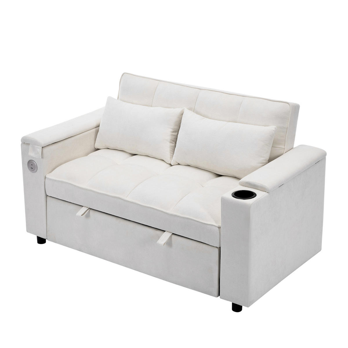 SCHLAFSOFA, Stoff mit USB-Anschluss & verstecktem Tisch, 140,5/74/82 cm, Beige - Beige, Textil (140.5/82/74cm) - Redom