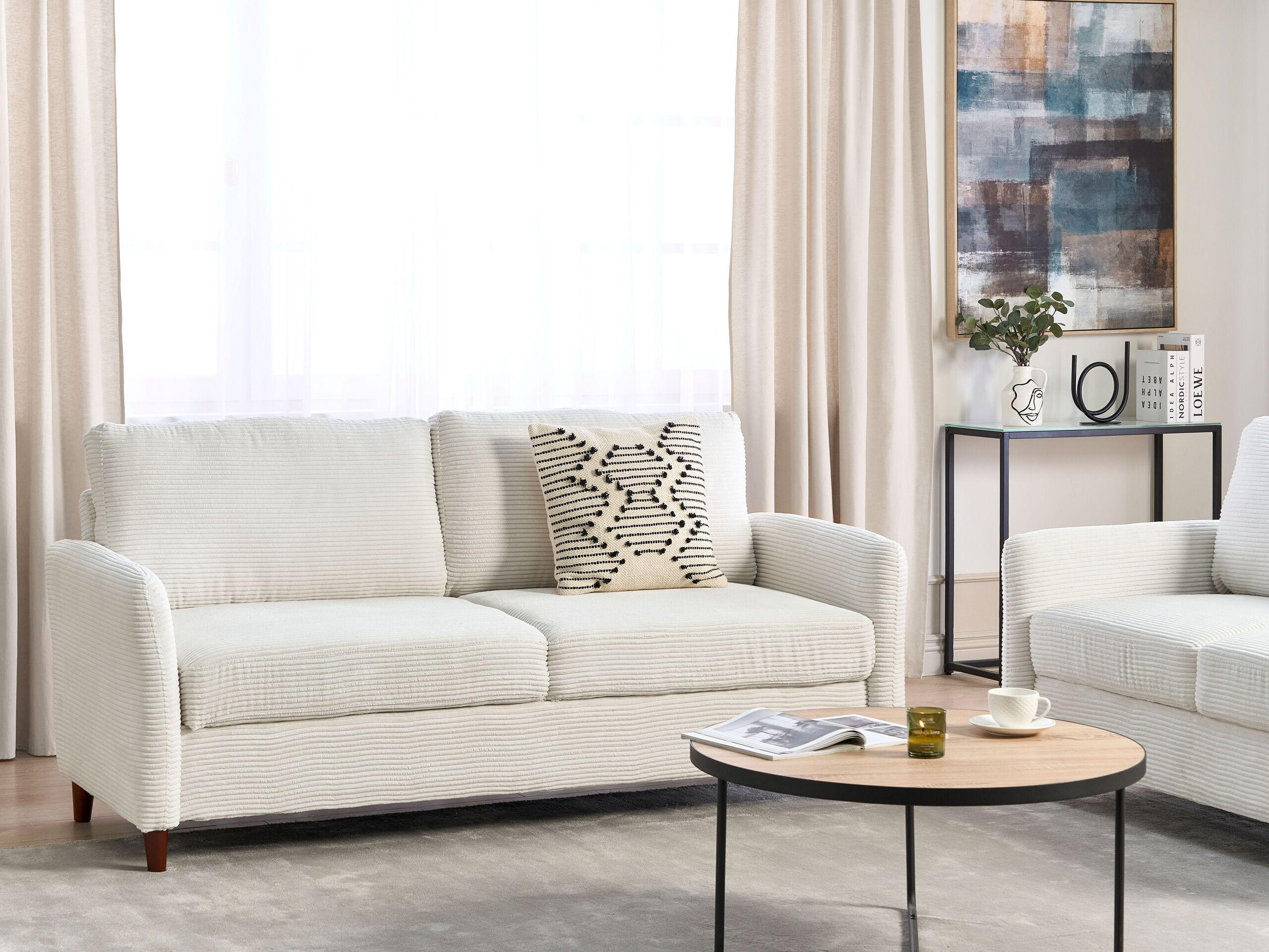 3-SITZER-SOFA Cord cremeweiß mit Stauraum Mare - Dunkelbraun/Weiß, Textil (184/88/77cm) - Beliani