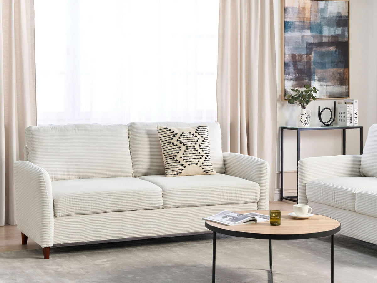 3-SITZER-SOFA Cord cremeweiß mit Stauraum Mare - Dunkelbraun/Weiß, Textil (184/88/77cm) - Beliani