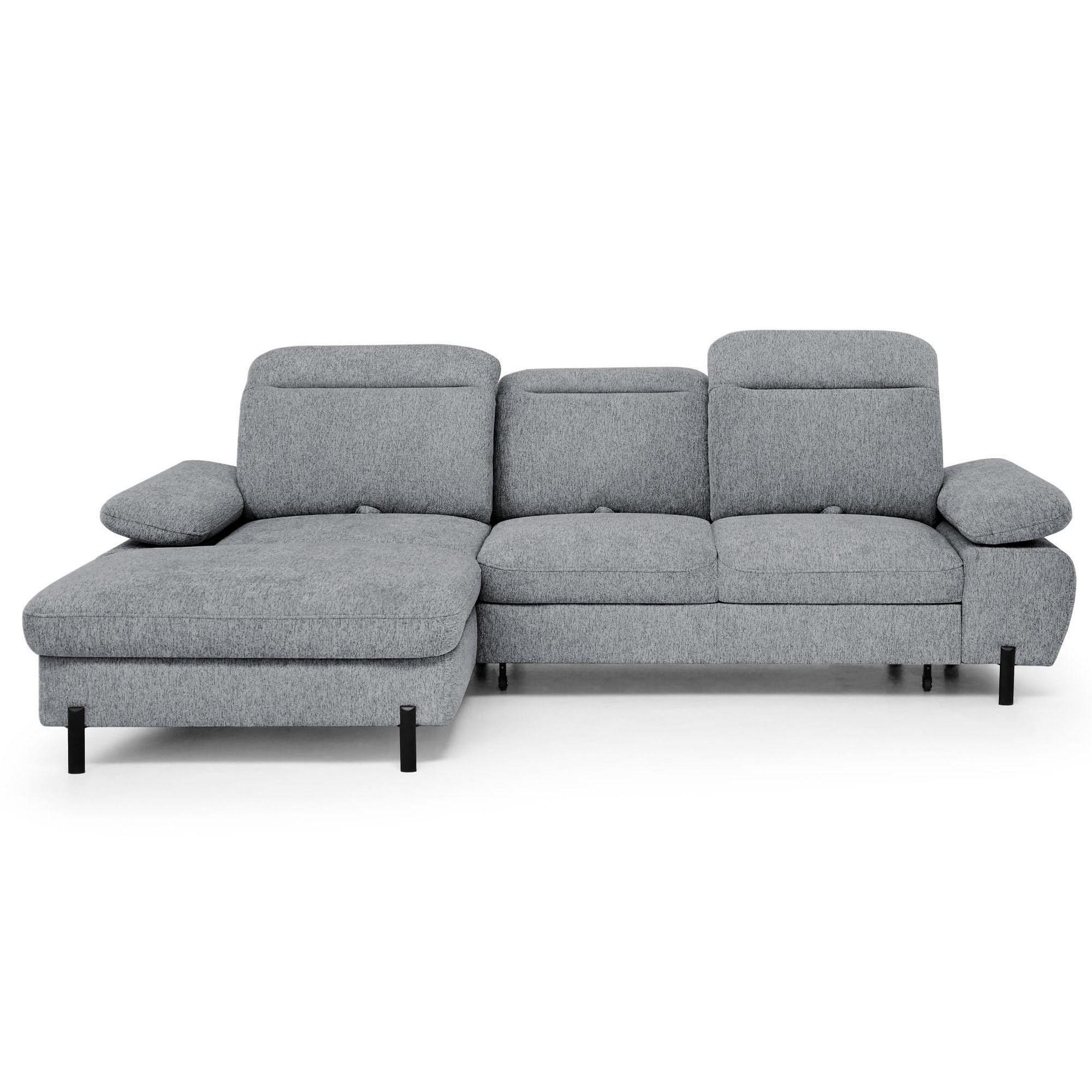Beautysofa ROZKLÁDACÍ ROHOVÁ SEDACÍ SOUPRAVA Sora Mini s nastavitelnými opěrkami hlavy a funkcí spaní, žinylková látka, šedá, levá