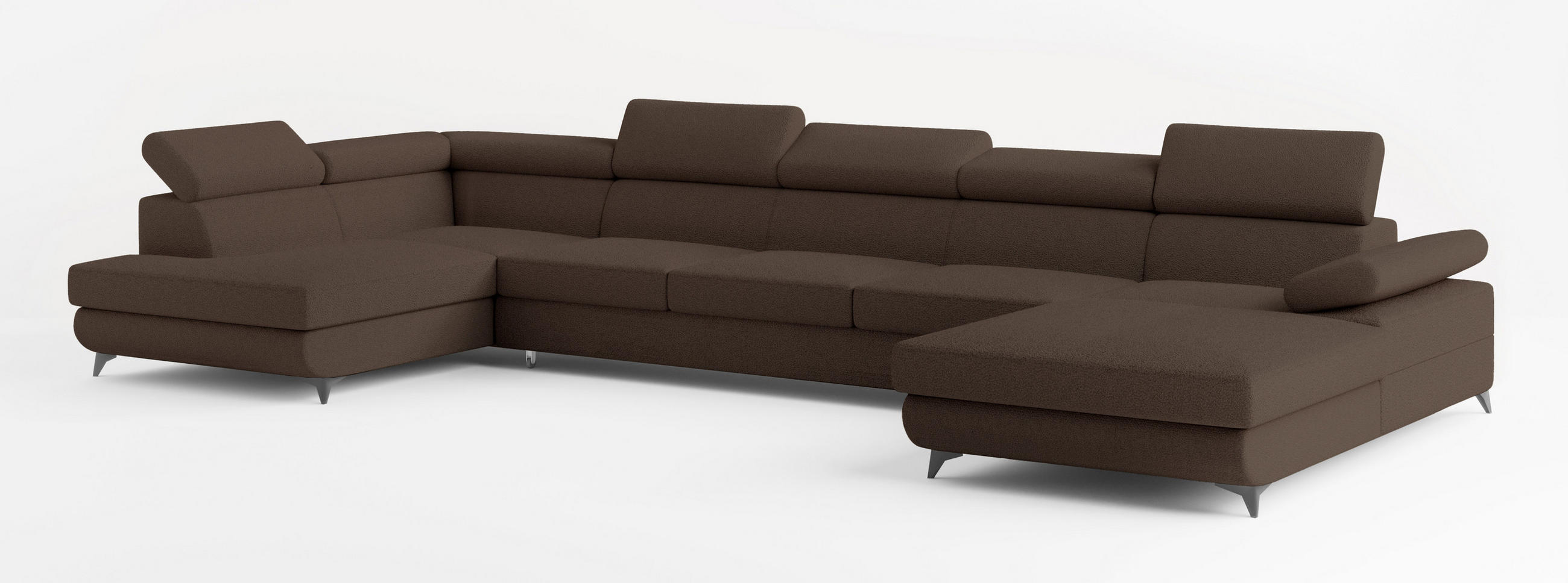WOHNLANDSCHAFT MONTIVA Braun Boucle-Stoff mit Schlaffunktion - Braun, Holz (410/89/190cm) - MASSENO