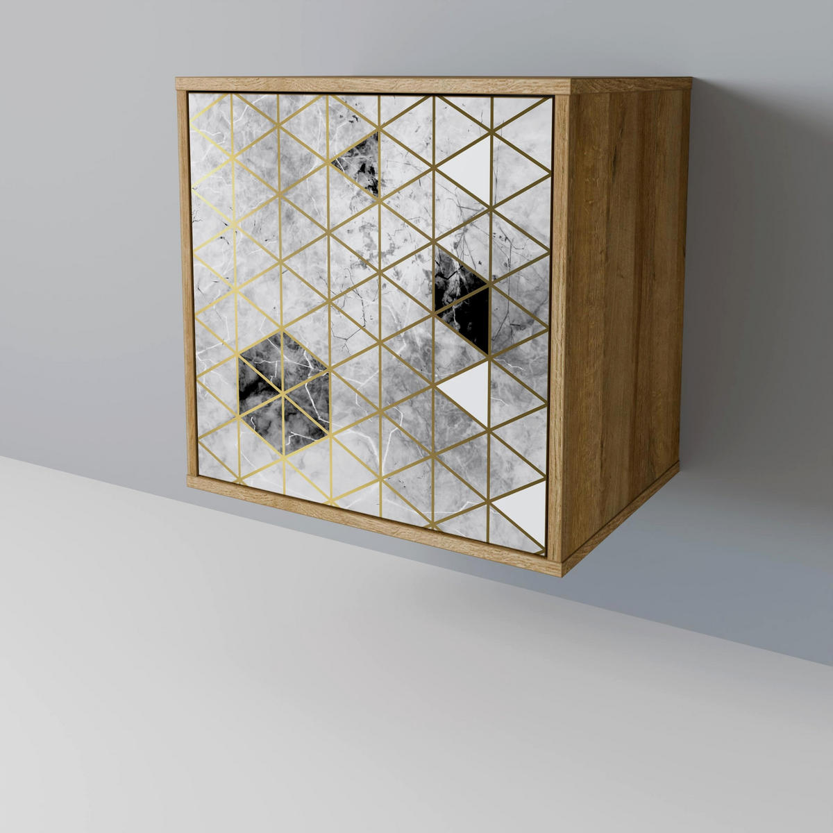 SIDEBOARD ASHEN ARIA, Eichefarben, 57,5x42x67,5 cm, Schwarze Metall-Rahmenfüße - Eichefarben/Multicolor, Holzwerkstoff/Metall (57.5/67.5/42cm) - SpaceRebels