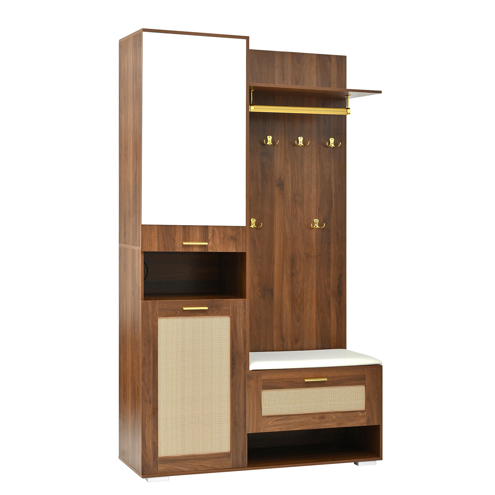 GARDEROBENSET 110/38/190 cm aus MDF und Spanplatte mit Spiegel und LED-Beleuchtung Walnuss/Weiß - Walnussfarben, Holzwerkstoff (38/190/110cm) - Modenvie