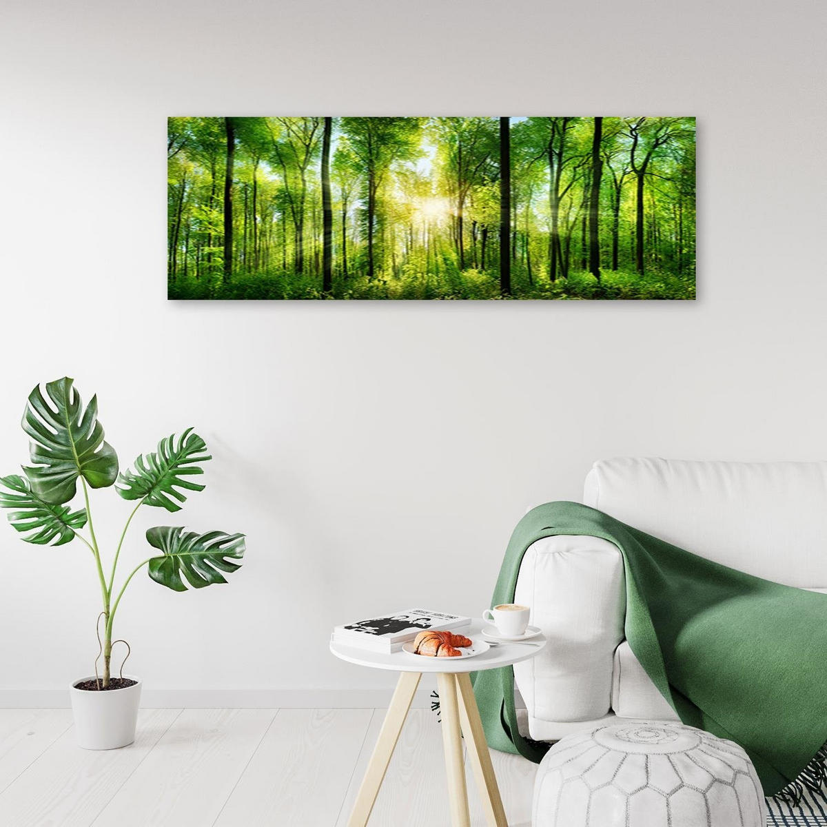 BILD AUF LEINWAND Sonnenschein im Wald Landschaft 150x50cm - Grün, Textil (150/50cm) - Feeby