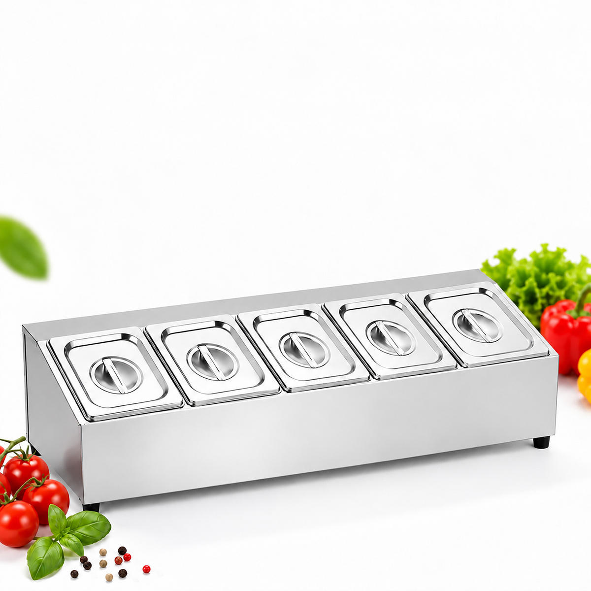 RECIPIENT Argintiu 5-compartimente inox cu capac 86 cm - argintiu, material plastic/metal - Relaxdays