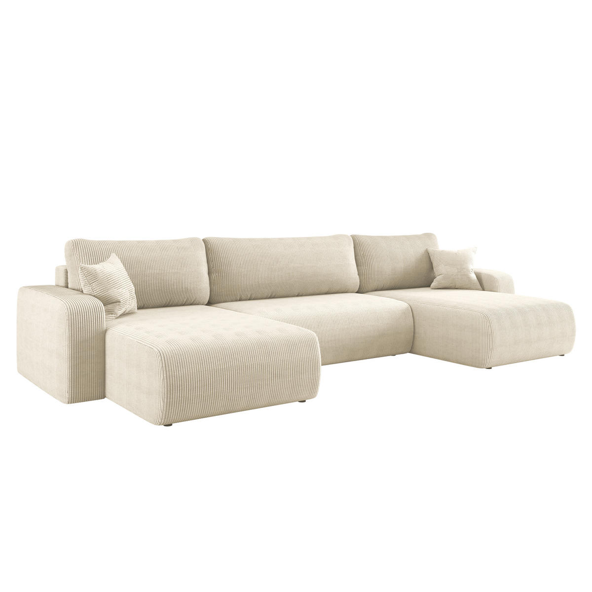 ECKSOFA U-Form Mit Schlaffunktion Und Bettkasten MILANO Dicker Cord Ecru - Ecru, Holz/Textil (312/145cm) - Kaiser Möbel