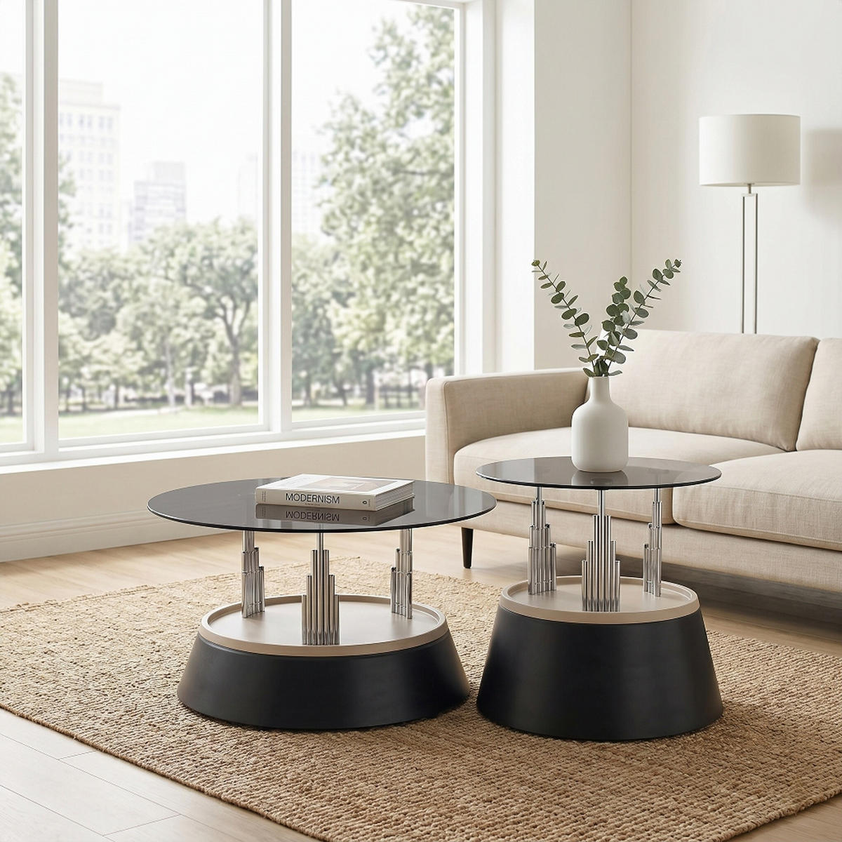 COUCHTISCH-SET DE-37352 2er-Set mit Glasplatte und Nesting-Design Schwarz - Schwarz, Metall (70/48/60cm) - ComfortXL