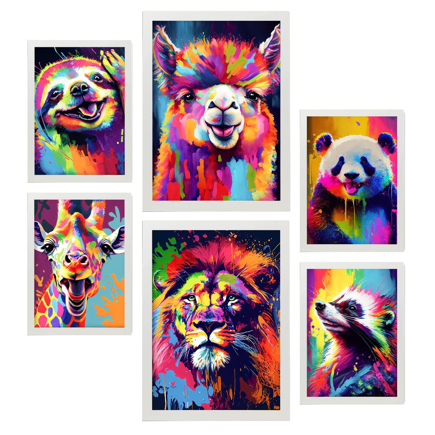 POSTER Set Mit 6 Dumme Tiere Im Hochformat Lebhafte Aquarell Stil Illustrationen Von Lächelnde Tiere Innenarchitektur A3 & A4 Weißer Rahmen - Weiß, Papier (29/3cm) - Nacnic