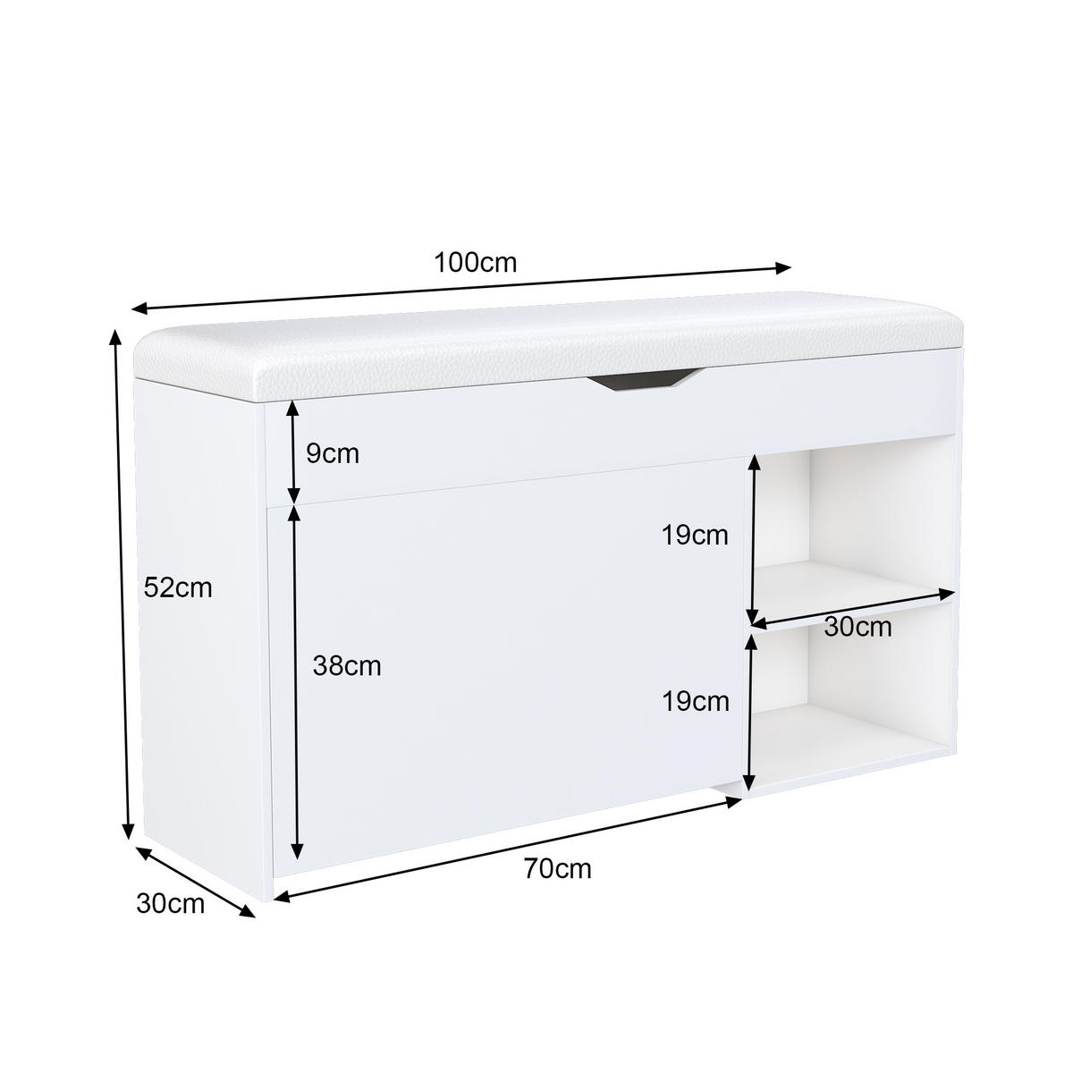 SCHUHBANK weiß & pu-leder, mit staufach & gepolsterter sitzfläche - Weiß, Holzwerkstoff (100/52/30cm) - Urban Meuble
