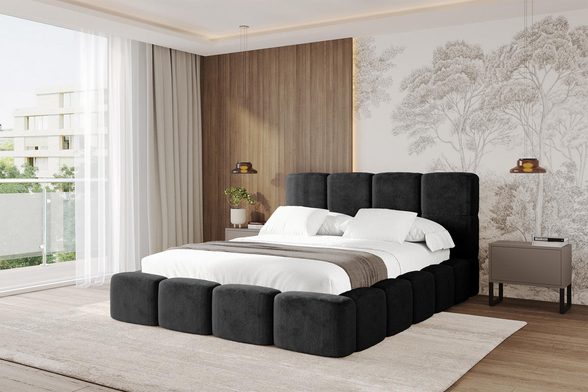 POLSTERBETT mit Bettkasten und Lattenrost mit Kopfteil, Boxbett ohne Matratze, mit Stauraum - NATA 180x200 Schwarz - Schwarz, Holzwerkstoff/Textil (180/200cm) - ALTDECOR