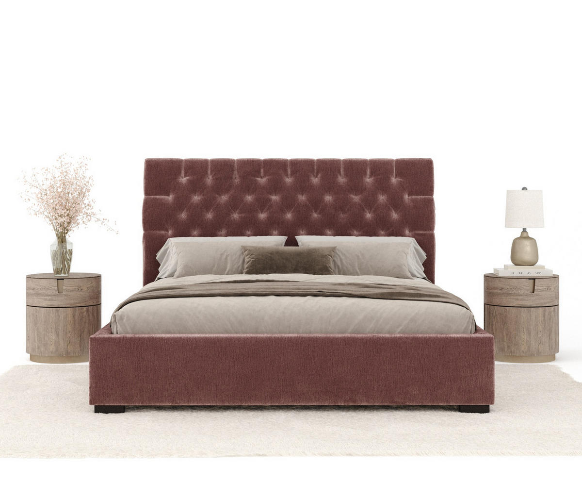 POLSTERBETT Vezzola Rosa 180/200 cm im Chenille-Stoff - Pink/Schwarz, Holz/Holzwerkstoff (180/200cm) - Maison de Reve