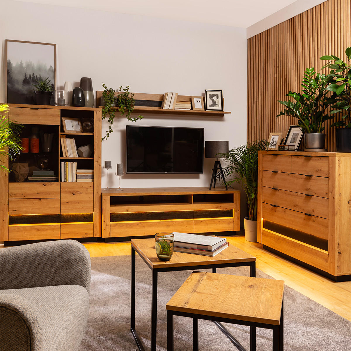 TV-MÖBEL Glenn Holz und Schwarz - Schwarz, Holzwerkstoff (161/53/48cm) - Petits-meubles