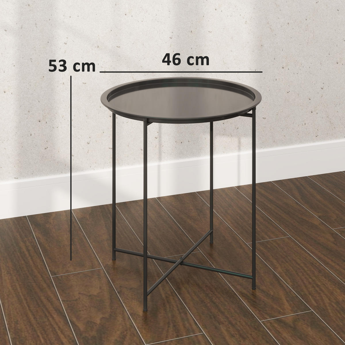 GARTENBEISTELLTISCH DE-14118 mit abnehmbarer Platte Schwarz - Schwarz, Metall (46/46/53cm) - ComfortXL