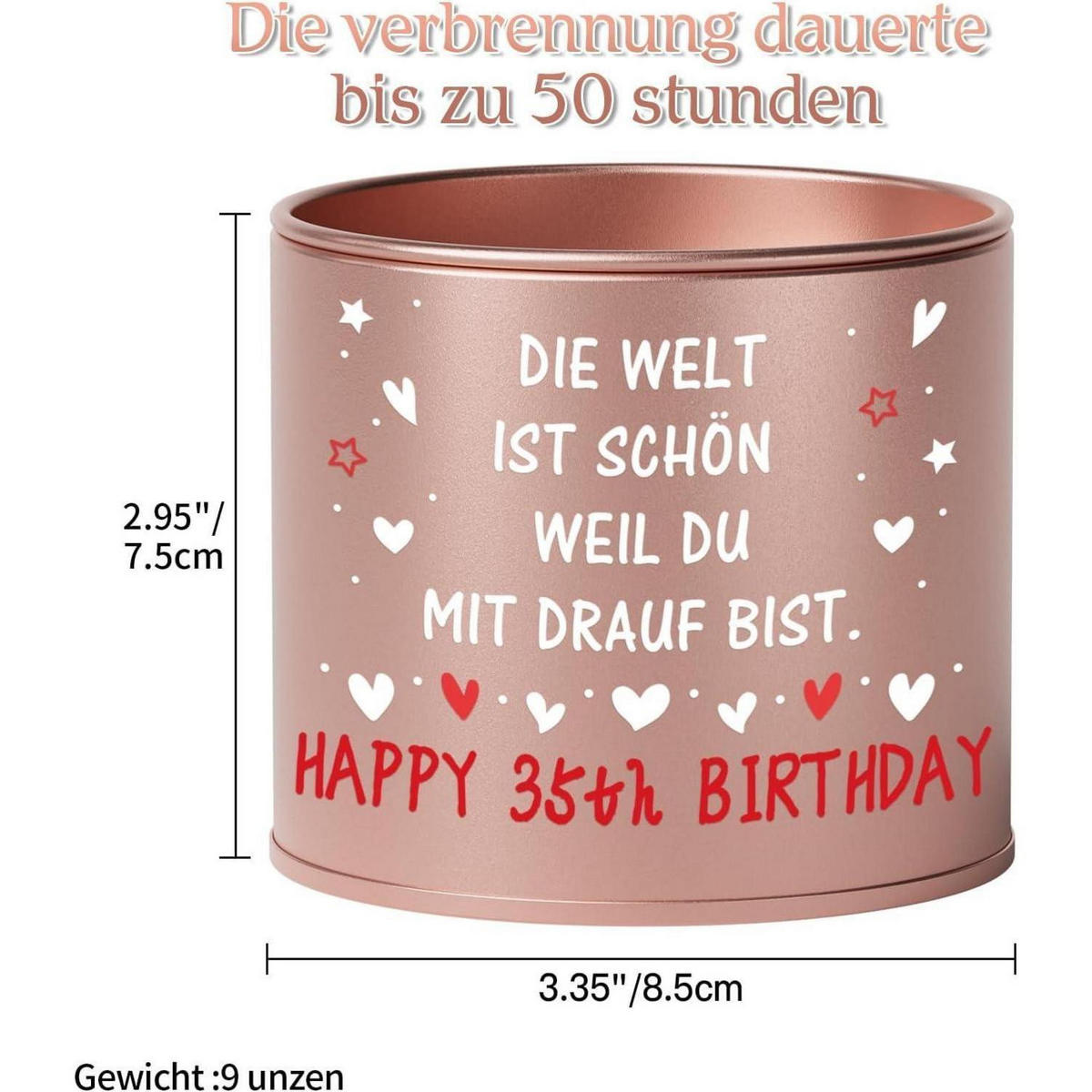 KERZE Lavendel 9OZ Metall 50 Stunden Brenndauer - Rosa, Paraffin (7.5cm)