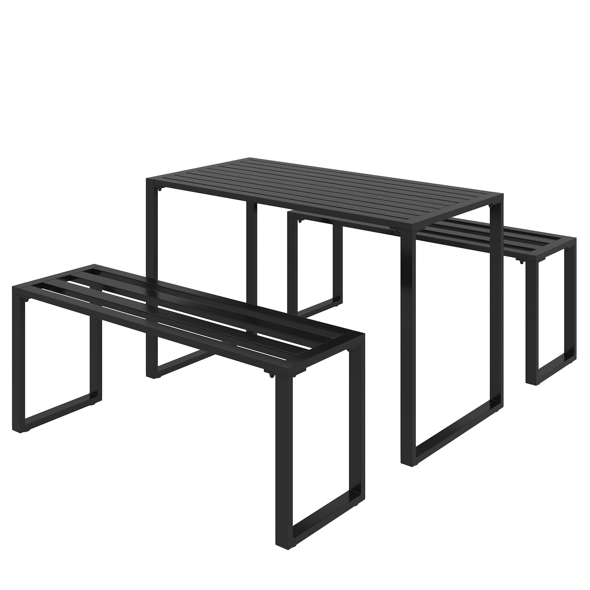 GARTENSET Tisch 2 Bänke schwarz - Schwarz, Metall - LEBENLANG