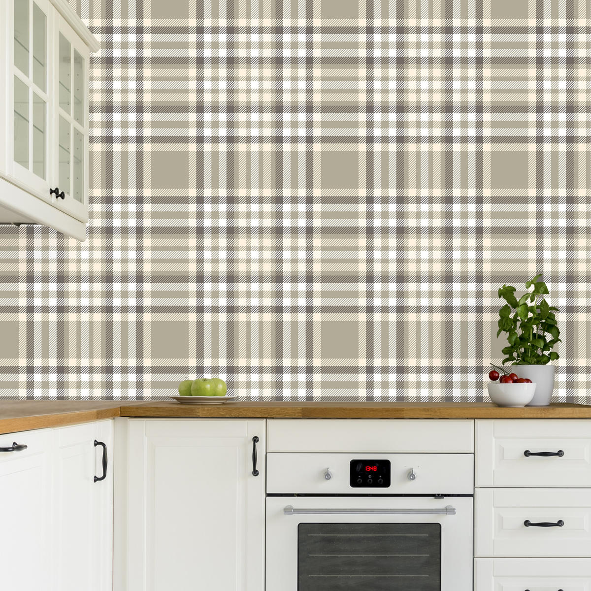 VLIESTAPETE Schottenkaro im Vintage-Stil – Braun, Beige, Weiß – 50x1000 cm - Beige/Braun, Papier (50/1000cm) - Muralo
