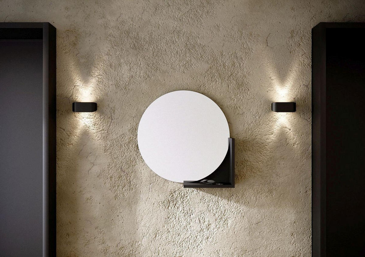 WANDSPIEGEL Lucija, Round 60 cm, mit Ablage, Schwarz - Schwarz, Holzwerkstoff (60/60/12cm) - Skandica