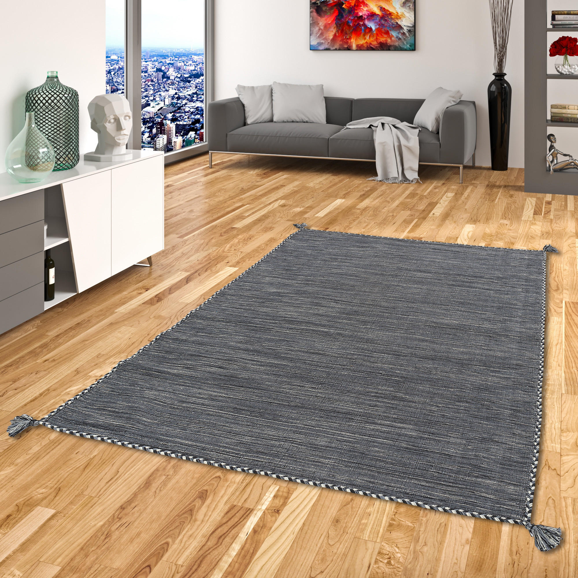 Thumbnail - Pergamon Natur, Anthrazit, Textil, Rechteckig, 70x140 cm, Teppiche & Böden, Teppiche, Naturteppiche