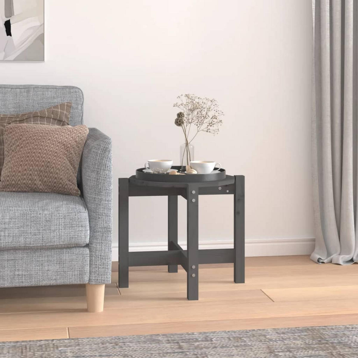 COUCHTISCH Grau Ø 52,5x45 cm Massivholz Kiefer - Grau, Holz (52.5/52.5/45cm) - furnicato