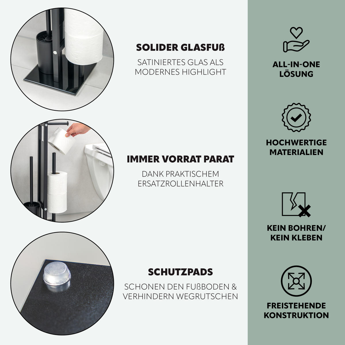 STAND-WC-GARNITUR 4IN1, schwarz - Schwarz, Metall (28/67/20cm) - eluno