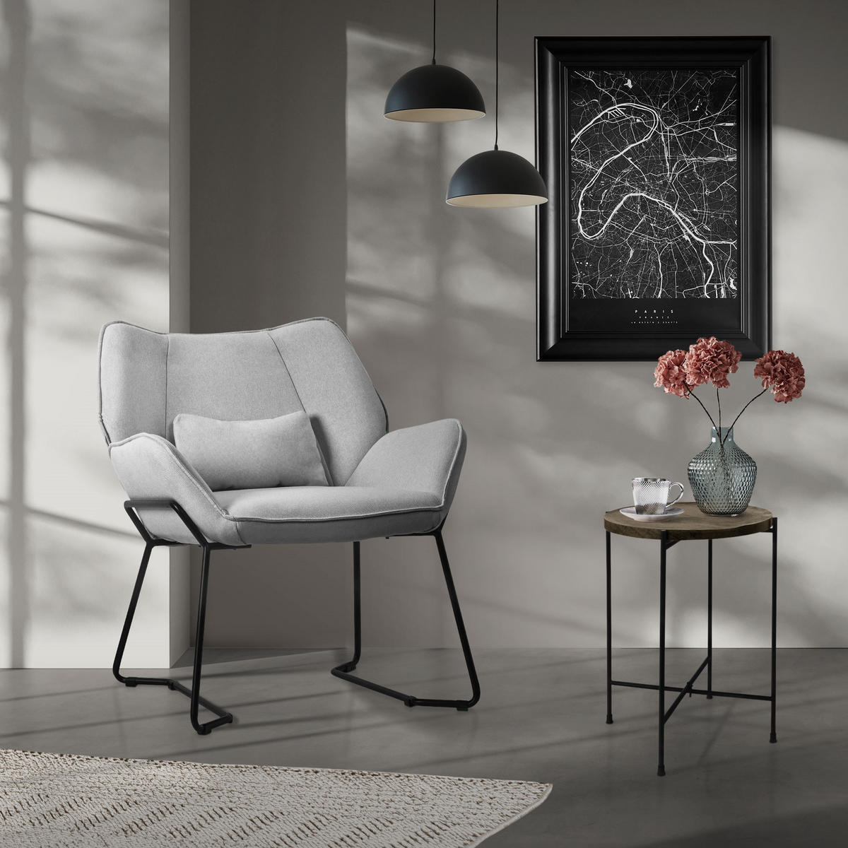 RELAXSESSEL Leinen Hellgrau - Hellgrau, Metall (77/85/75cm) - ML-DESIGN