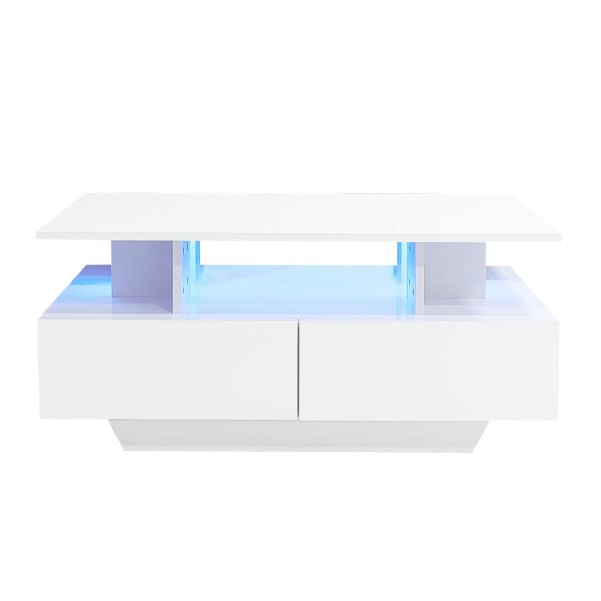 COUCHTISCH in Weiß Couchtisch Hochglanz mit LED-Beleuchtung & 2 Schubladen, ideal fürs Wohnzimmer, B90/T55/H41cm - Weiß, Holzwerkstoff (55/90/41cm) - STILVORA