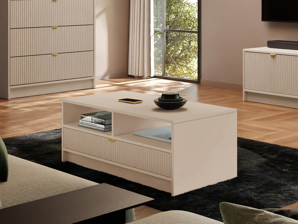 COUCHTISCH Tireno - Sandfarben/Goldfarben, Holzwerkstoff/Metall (50/100/40cm) - MIRJAN24
