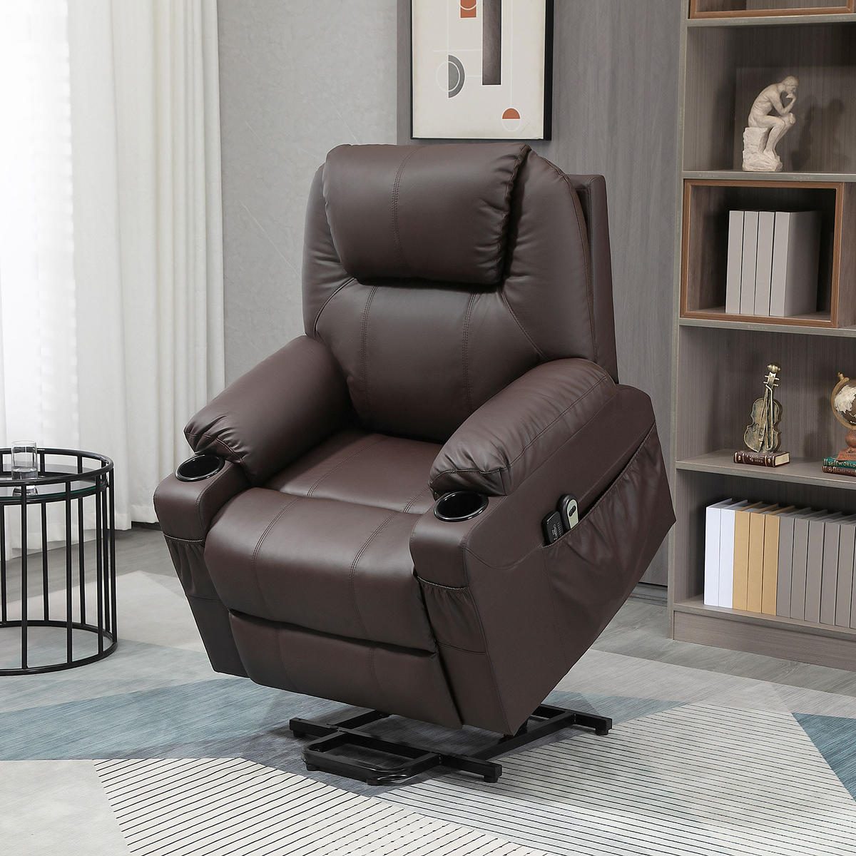 FERNSEHSESSEL mit Aufstehhilfe Elektrisch Relaxsessel mit Liege-/Massagefunktion - Braun, Kunststoff (99/106/88cm) - HOMCOM