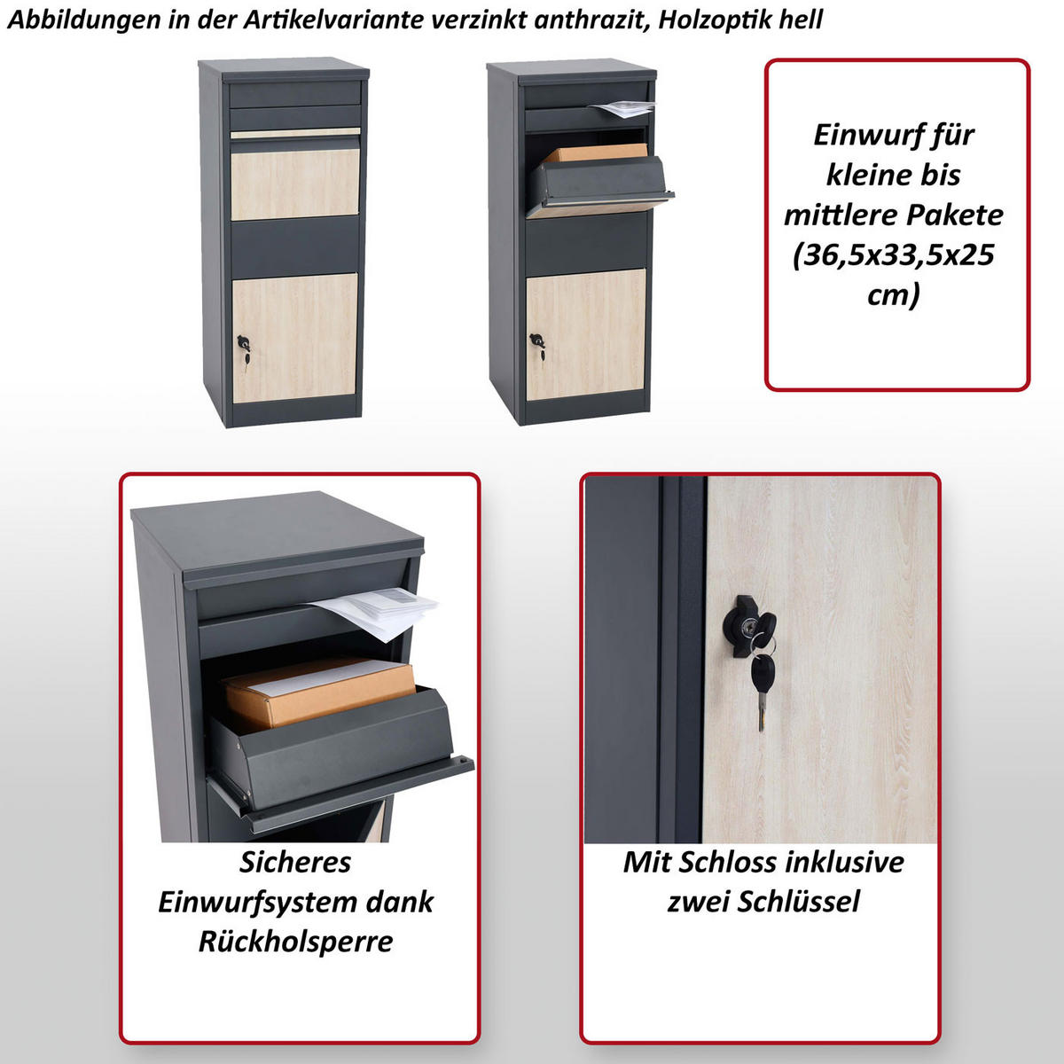 PAKETKASTEN GRÖßE L rechteckig Anthrazit, Dunkelbraun - Anthrazit/Dunkelbraun, Metall (41/102/38cm) - MCW