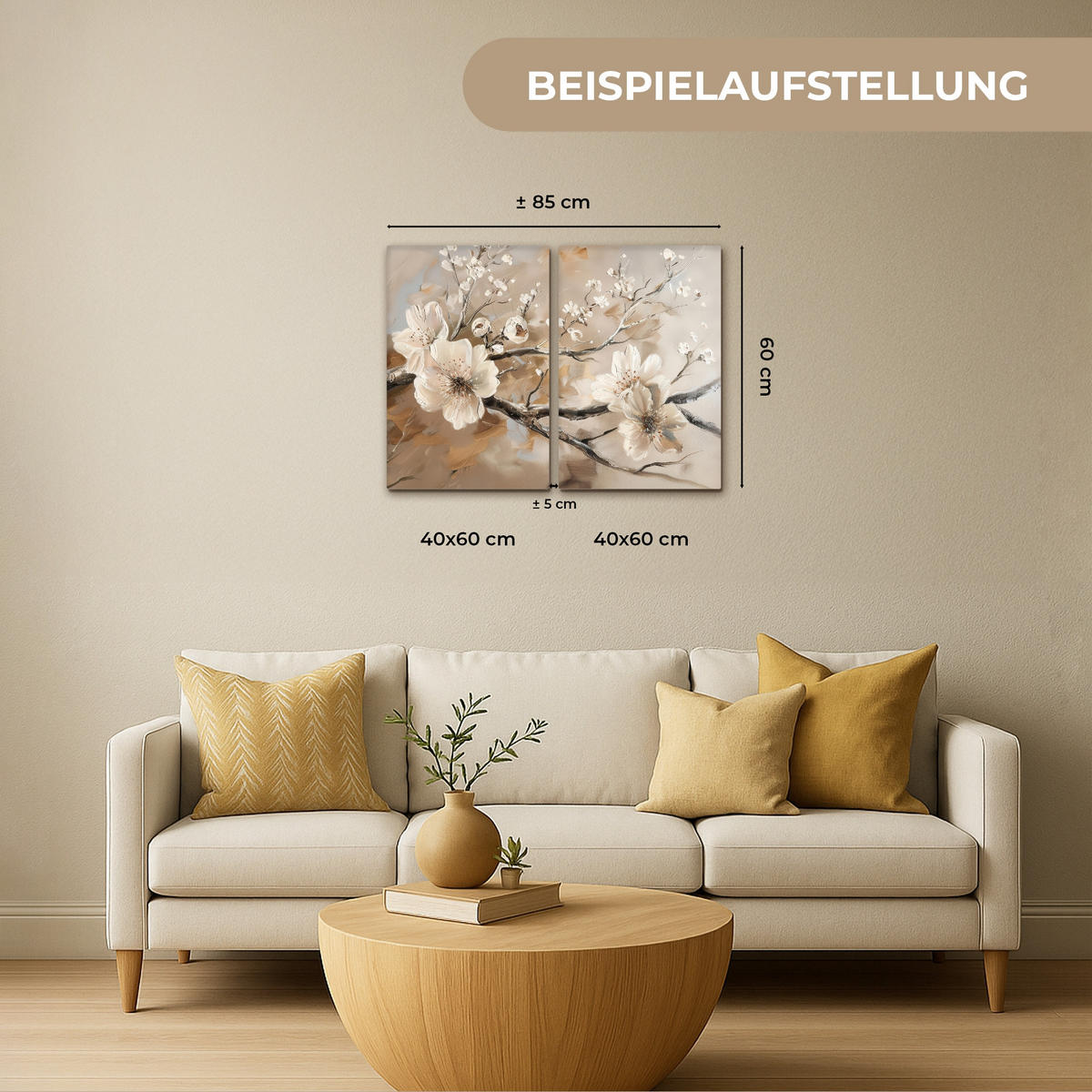 OBRAZ NA PLÁTNĚ 2dílná sada Květina - Béžová - Abstraktní - Květiny 80x60 cm - světle hnědá, textil (80/60cm) - MuchoWow