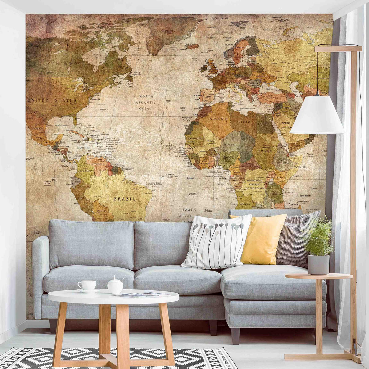 FOTOTAPETE Weltkarte 192/192 cm - Braun, Papier (192/192cm) - Bilderwelten