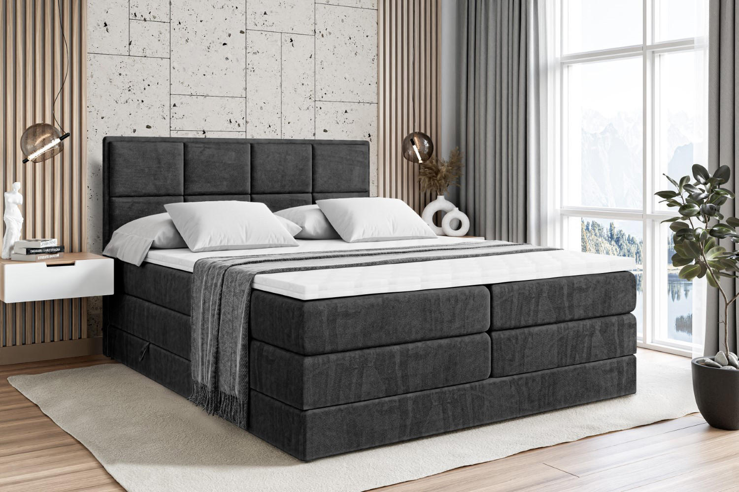 BOXSPRINGBETT NOVA KING - 200 x 200 - H3/H4 - Schwarz - Schwarz, Holzwerkstoff (200/200cm) - ALTDECOR