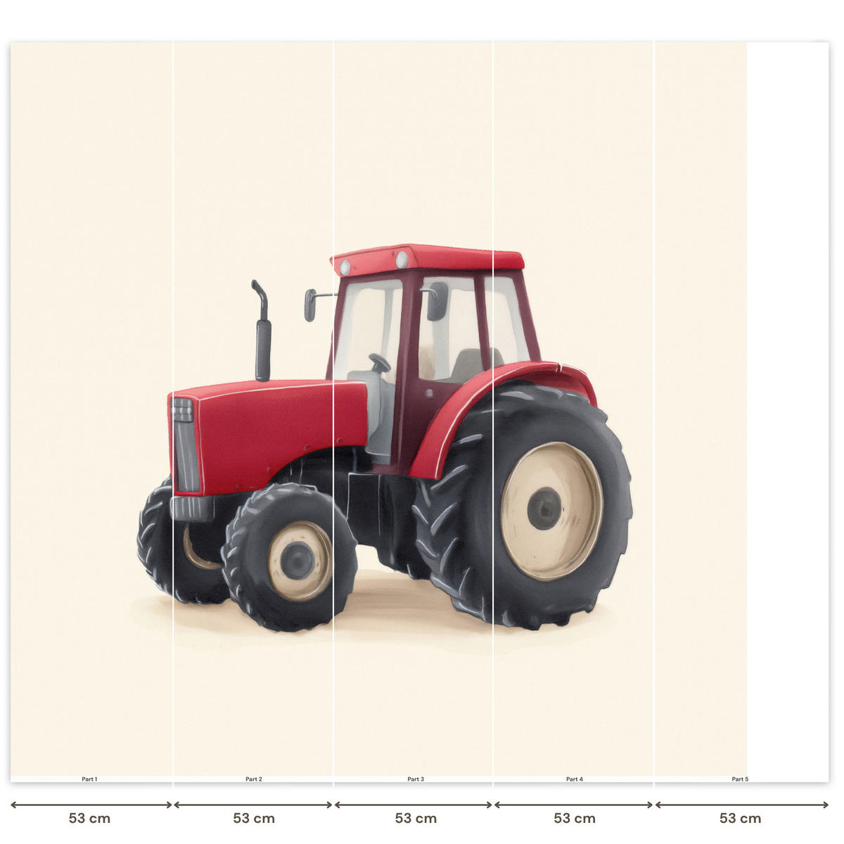 KINDERTAPETE - Traktor - Minimalistisch - Illustration - Rot - 240x240 cm - Rot, Papier (240/240cm) - OnlyWow