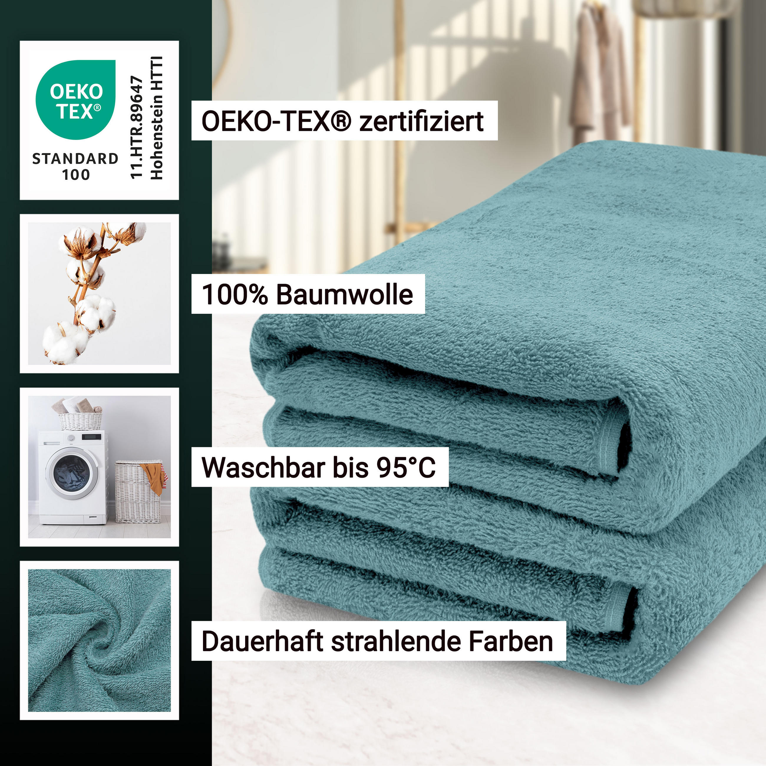 SAUNATUCH, 2er-Set, 70x200 cm, 100% Baumwolle, Blau - Petrol, Textil (70/200cm) - Zollner