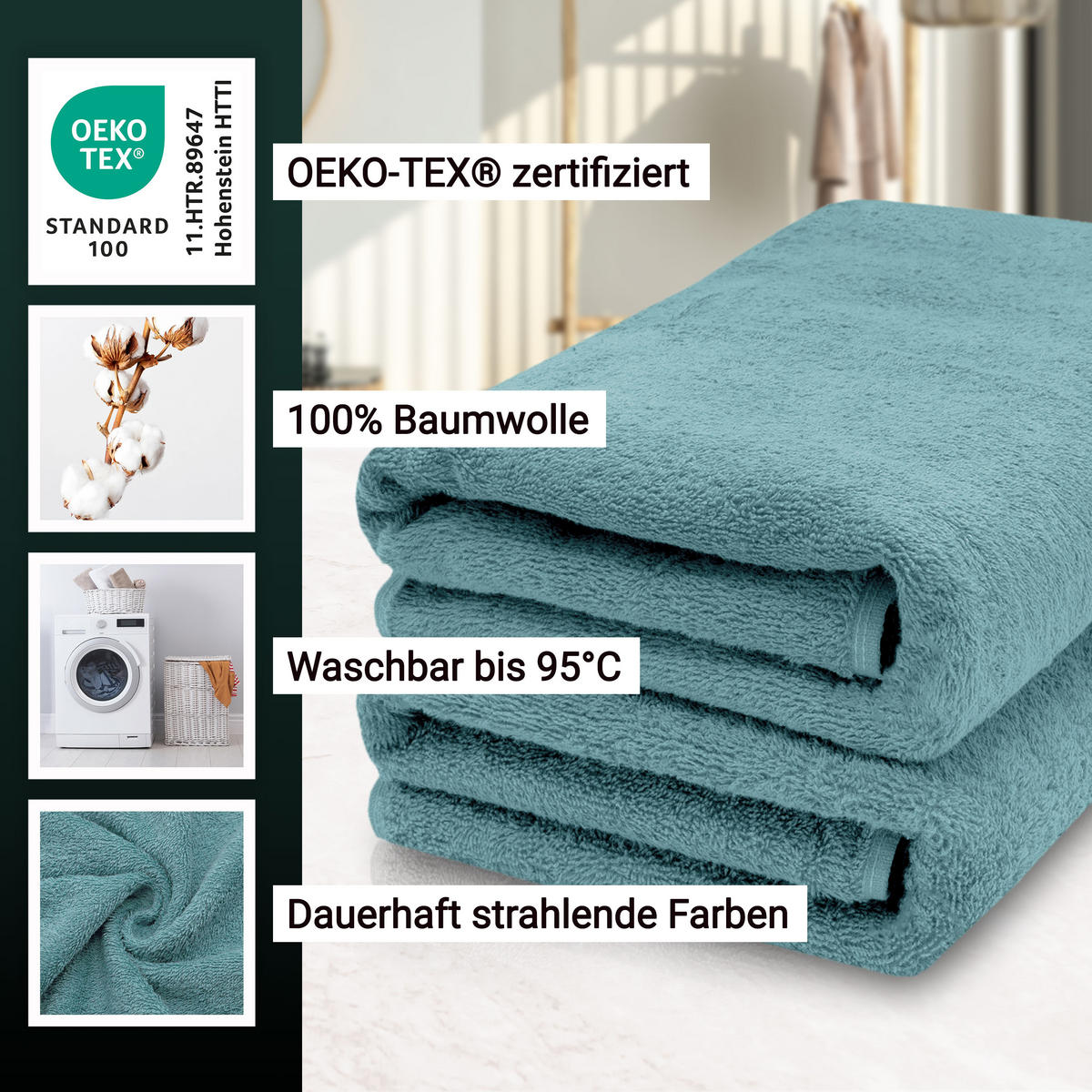 SAUNATUCH, 2er-Set, 70x200 cm, 100% Baumwolle, Blau - Petrol, Textil (70/200cm) - Zollner