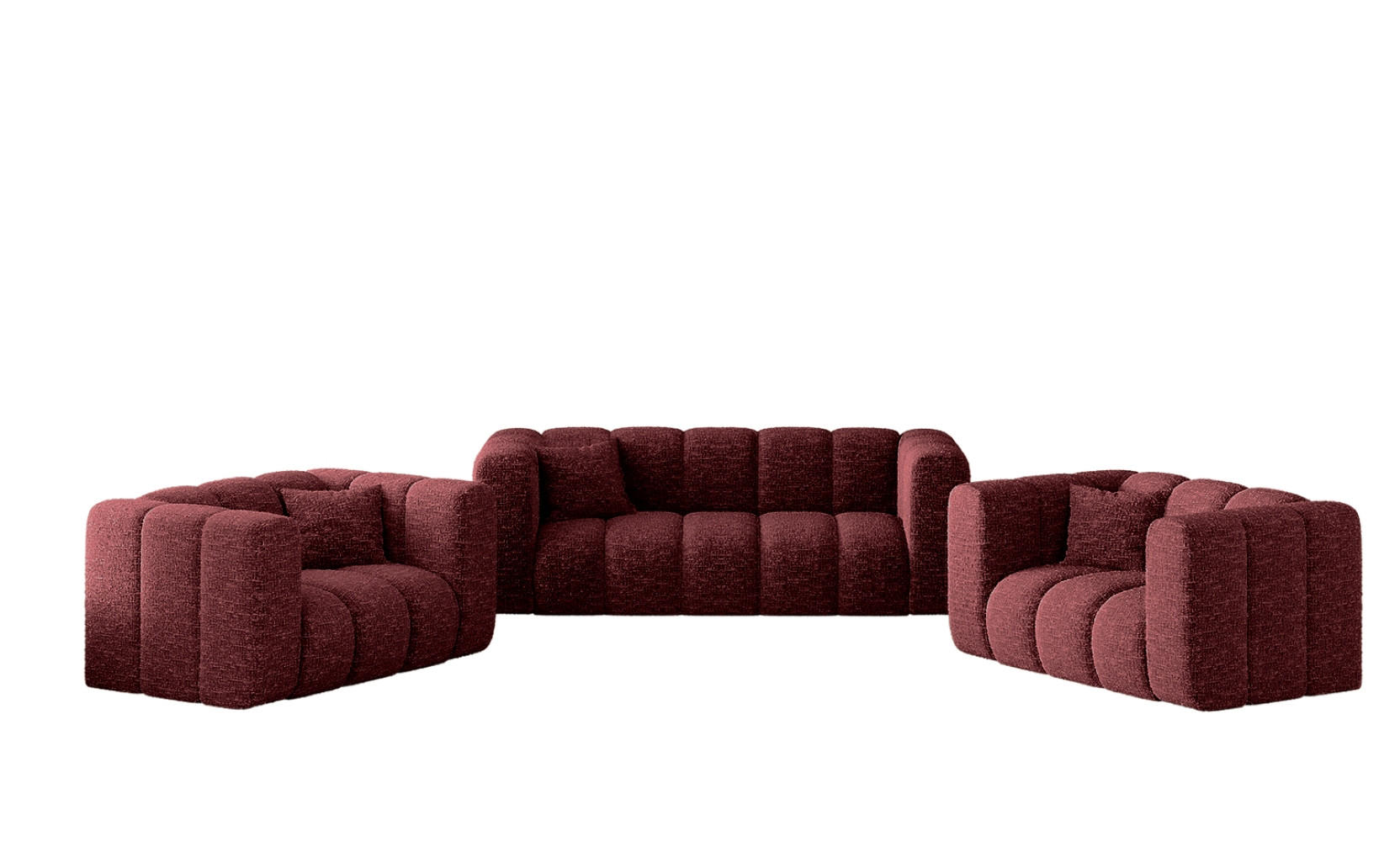 COUCHGARNITUR 2+1+1 Serie Grand Stilvol Stoff Haga Rotwein - Rot, Holz (197/70/91cm) - Kaiser Möbel