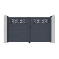 GARTENTOR Flügeltor - 305 x 181 cm - Aluminium - Halbvoll mit Muster - Anthrazit - BAZIO - Anthrazit, Metall (300/176cm) - Vente-Unique