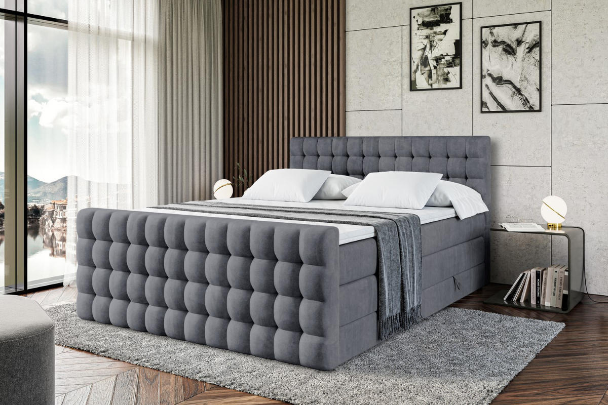 BOXSPRINGBETT VIONE-Z KING - 120 x 200 - H3/H4 - Dunkelgrau - Dunkelgrau, Holzwerkstoff (120/200cm) - ALTDECOR