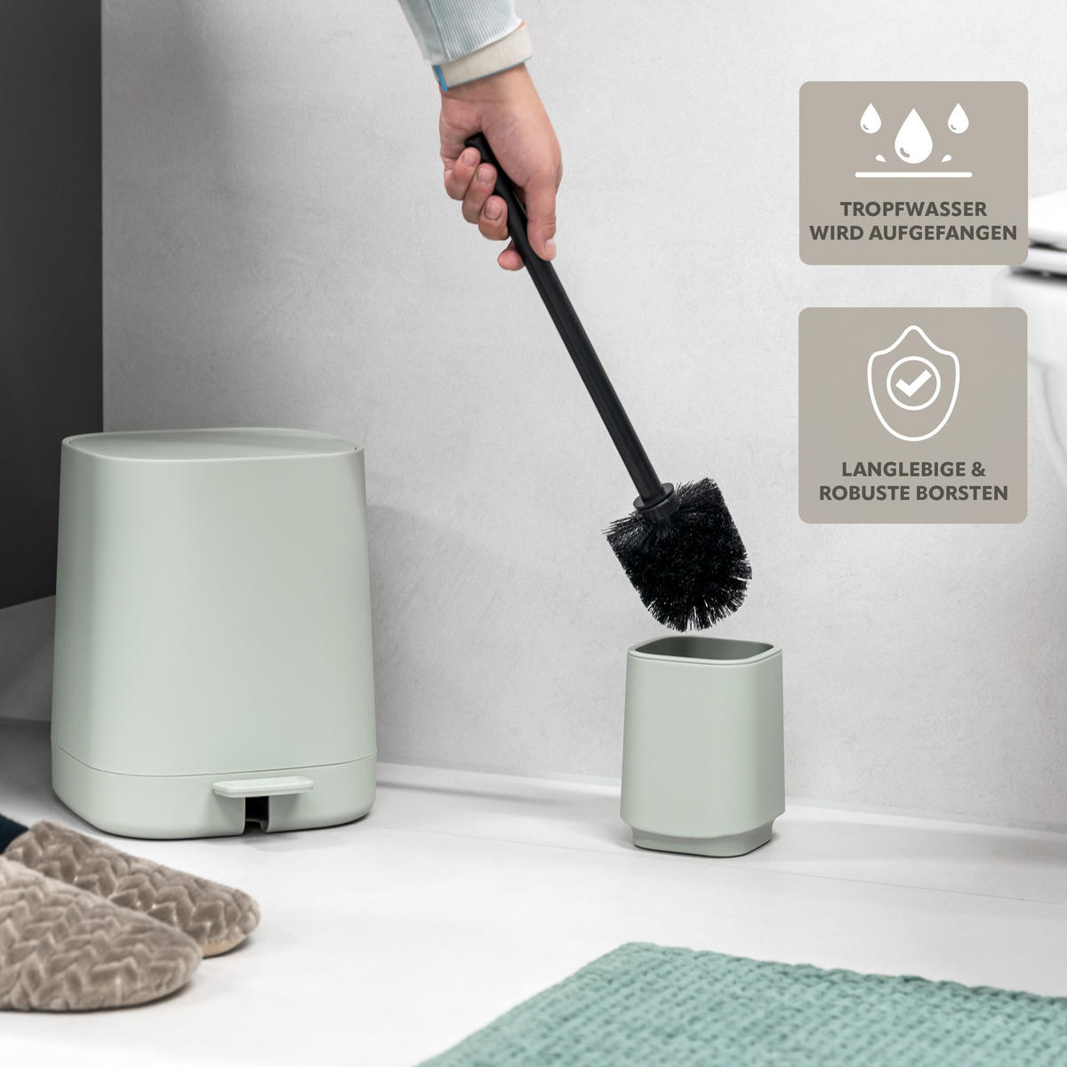 BAD-ACCESSOIRES-SET VALONA 2tlg., salbei, Kunststoff - Salbeigrün, Kunststoff (21/25.5/21cm) - eluno