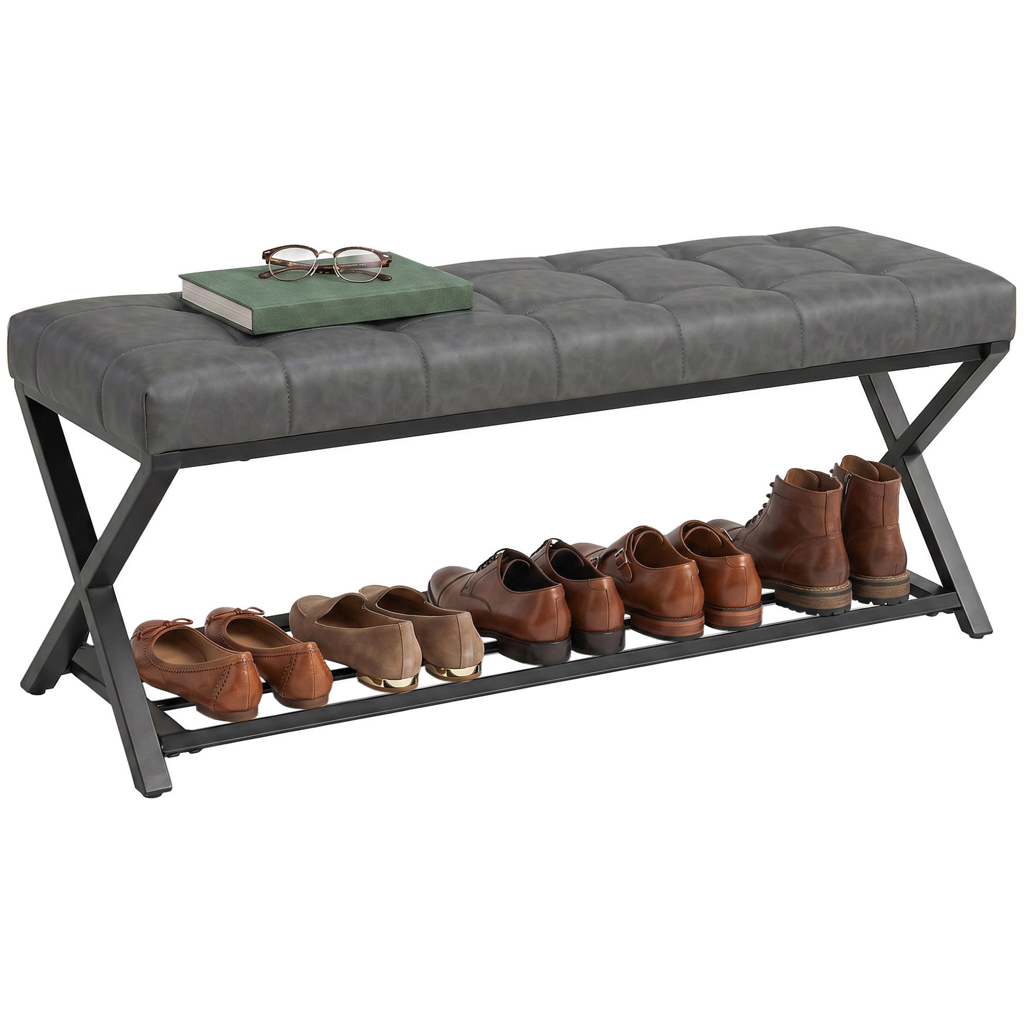 SCHUHBANK Dunkelgrau 112/37/47 cm - Dunkelgrau, Metall (112/47/37cm) - PANGIVO