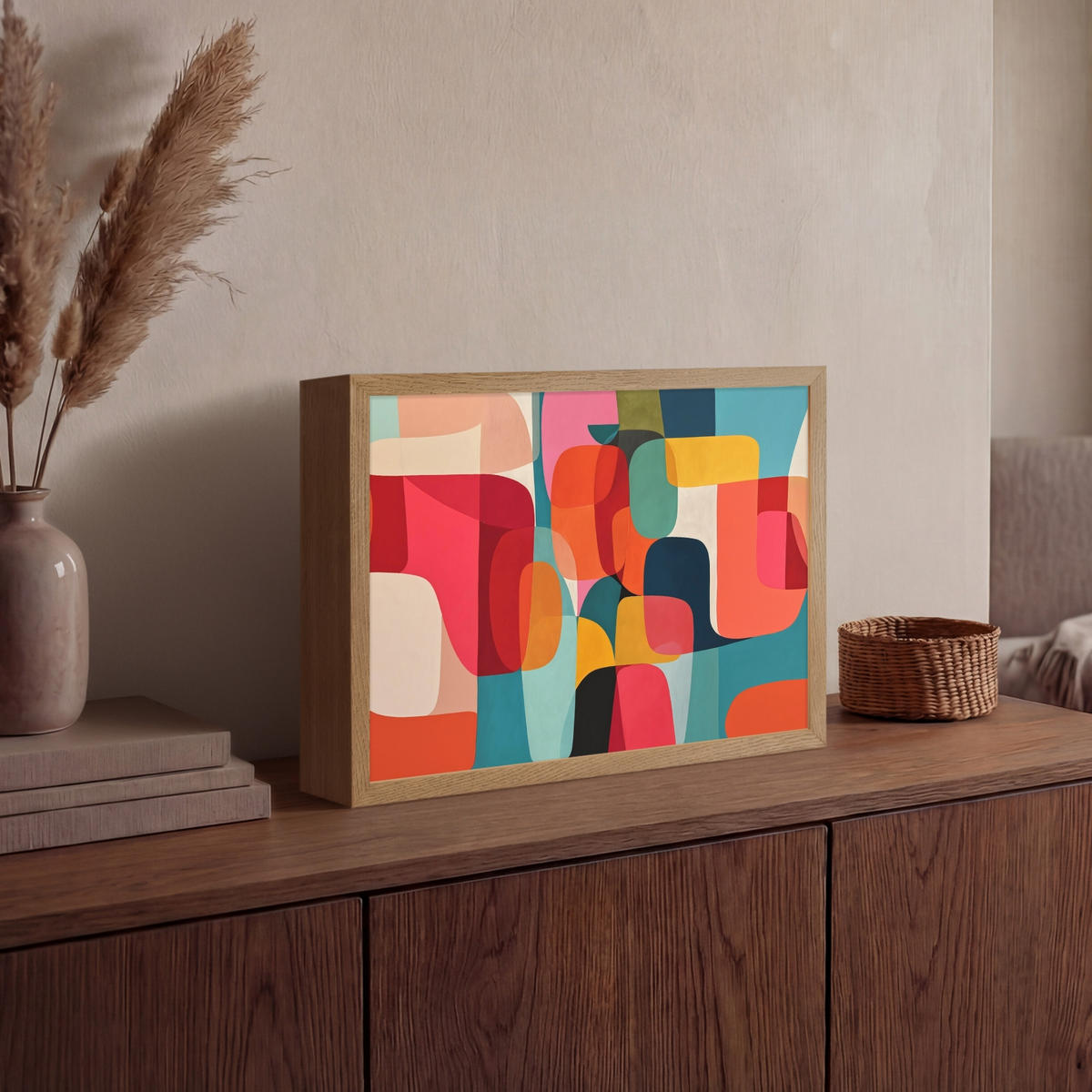 NÁSTĚNNÁ LAMPA S AKUMULÁTOREM Tvary - barevné - abstraktní - letadla 40x30 cm - různobarevná, kompozitní dřevo (40/30/8cm) - OnlyWow