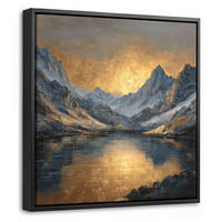 LEINWAND Bilder mit Rahmen - Bergkulisse mit goldenem Sonnenuntergang - 20x20 - Goldfarben, Textil (20/20cm) - MuchoWow