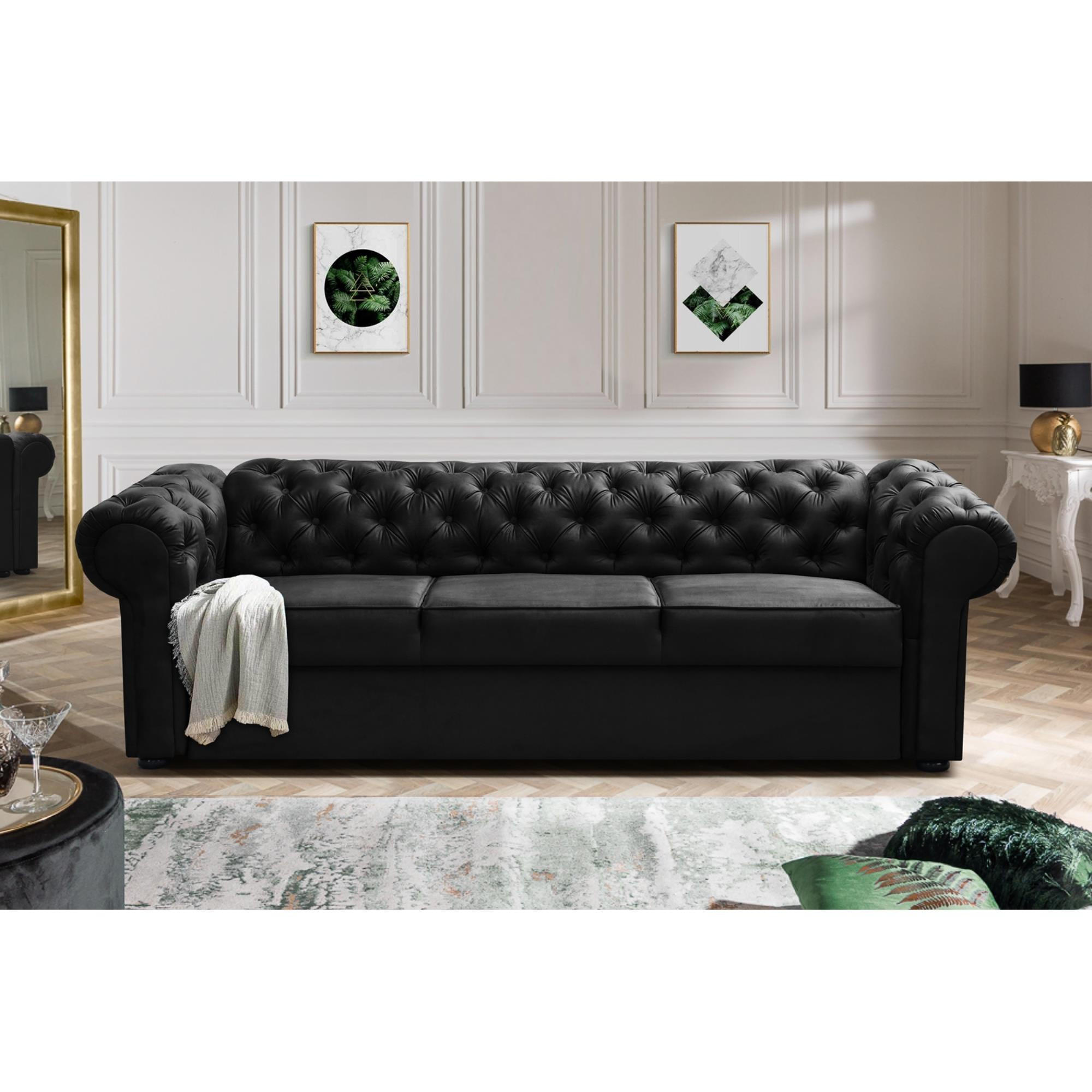 SCHLAFSOFA Chester 3-Sitzer, im Chesterfield-Stil, Schwarz - Wengefarben/Schwarz, Textil (252/82/92cm) - Beautysofa