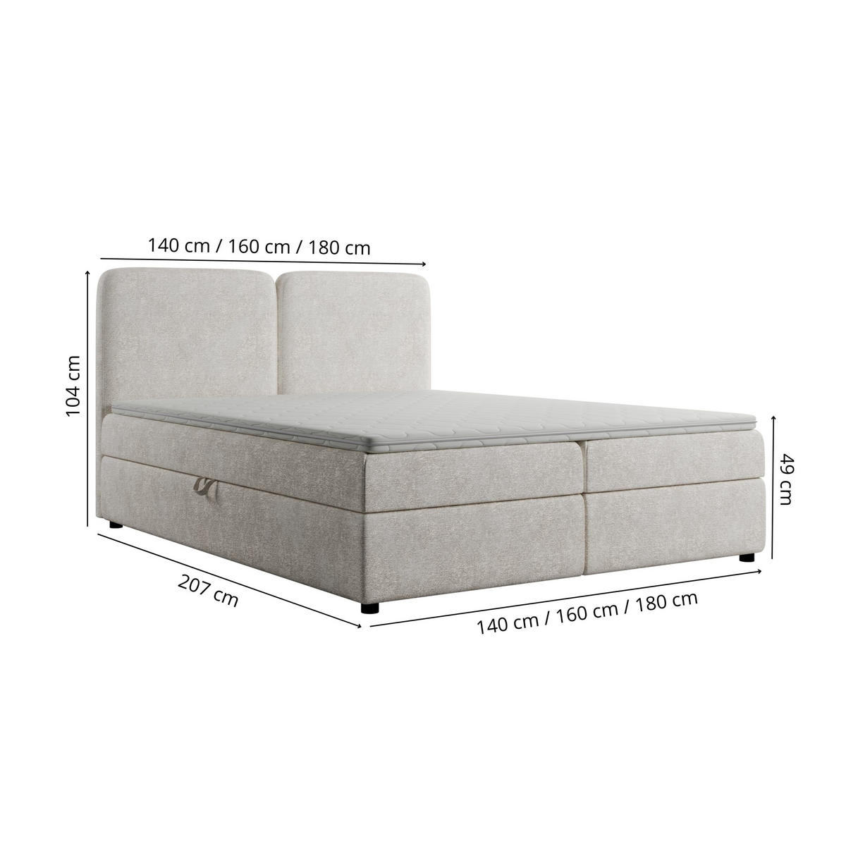 BOXSPRINGBETT BOHO 160x200 cm, Creme Bouclé Toro, inkl. Bettkasten & Topper - Creme, Textil (160/200cm) - Excellent Home