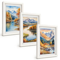 BILDER SET 3er Set - 20x30 cm Weißer Rahmen - Gebirgsflüsse, Herbstbäume - Weiß, Kunststoff (20/30cm) - TULUP